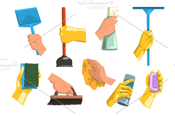 Flat vector set of cleaning