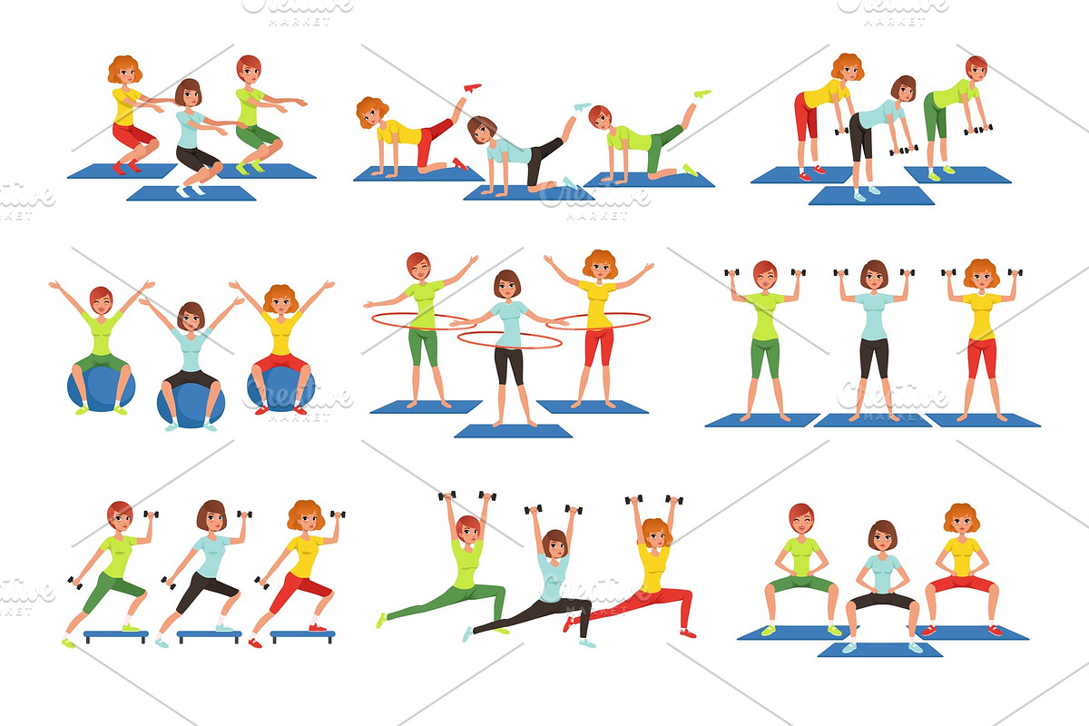 Set of people working out in gym in Illustrations - product preview 8