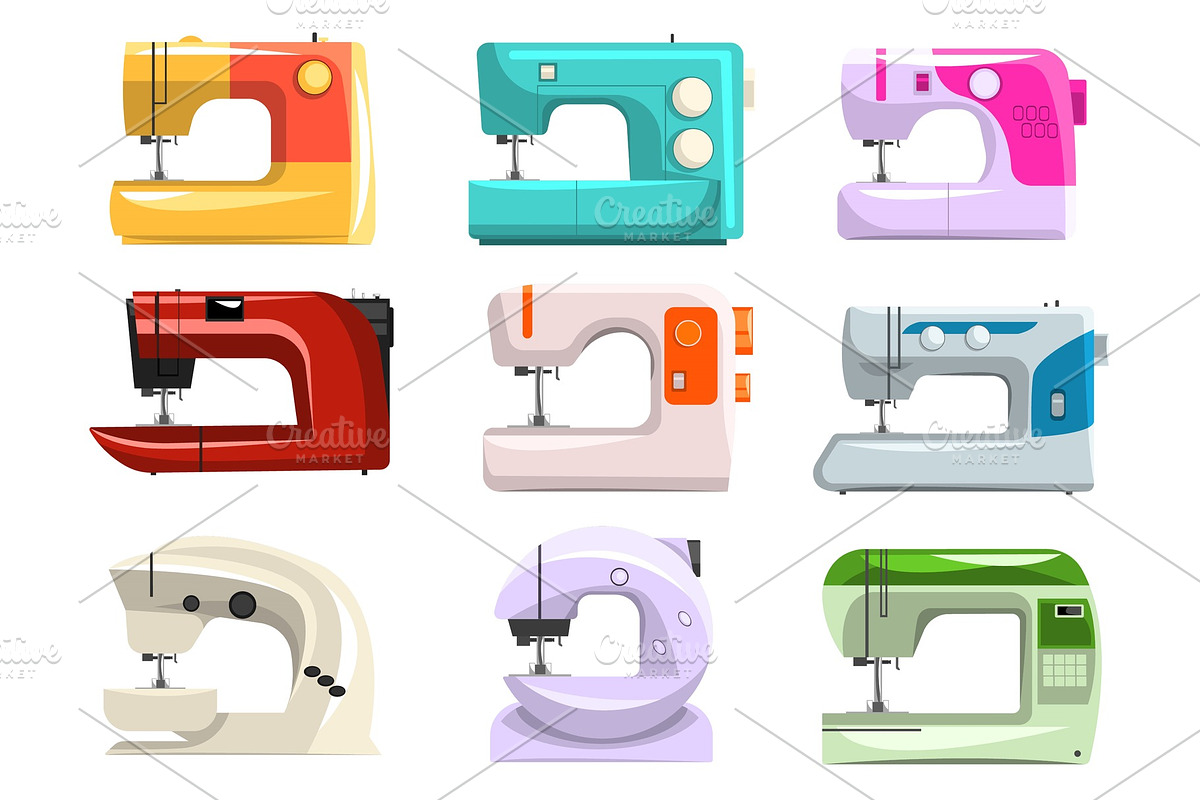 Sewing machine set, modern machine in Objects - product preview 8