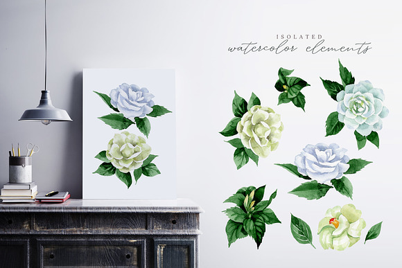 Camelia white Watercolor png   in Illustrations - product preview 1