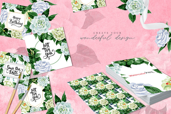 Camelia white Watercolor png   in Illustrations - product preview 5