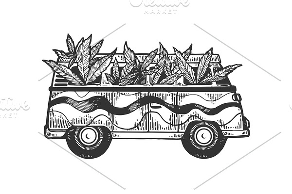 Minibus van with cannabis leaf