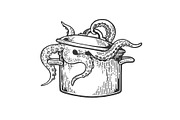 Octopus in pan engraving vector
