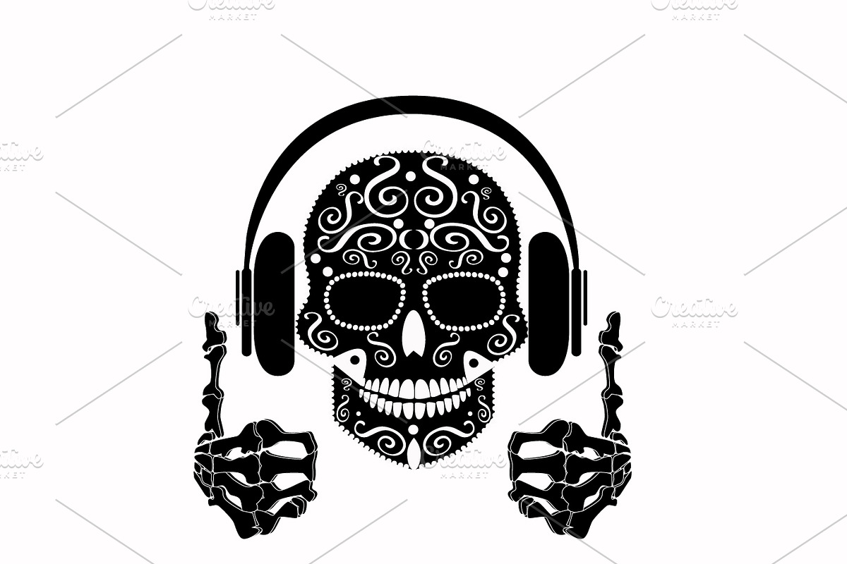 DJ Skull icon black and white in Graphics - product preview 8