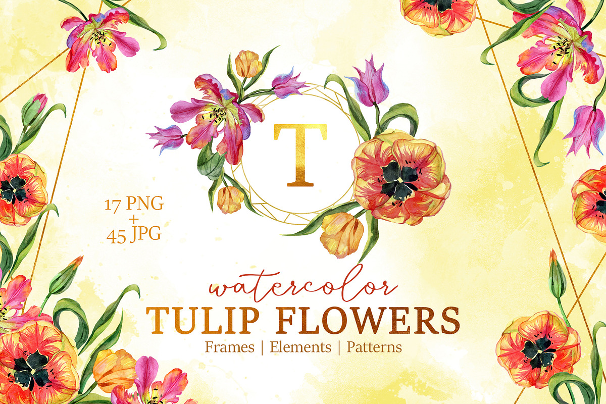 Super Tulip red flowers Watercolor  in Illustrations - product preview 8