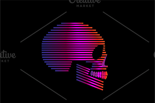 3D skull icon side view, purple vivi