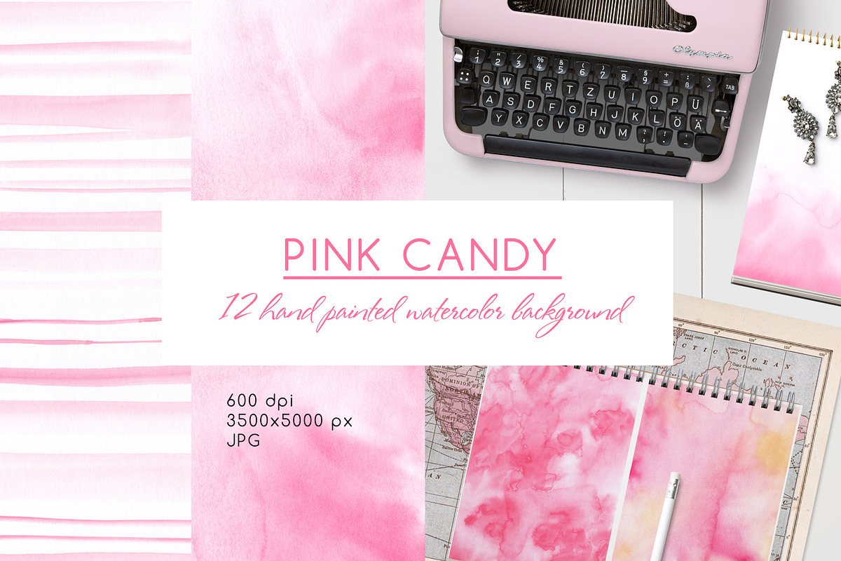 Pink candy - watercolor background in Textures - product preview 8