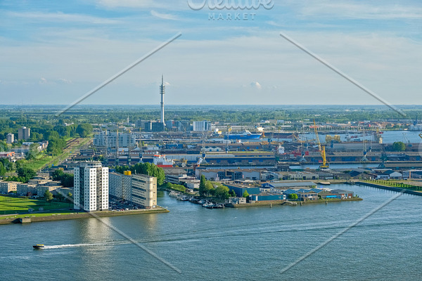 View of Rotterdam port and Nieuwe
