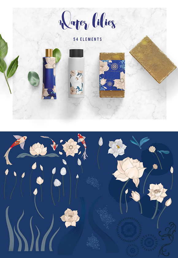 Water lilly and fish graphic set in Illustrations - product preview 3