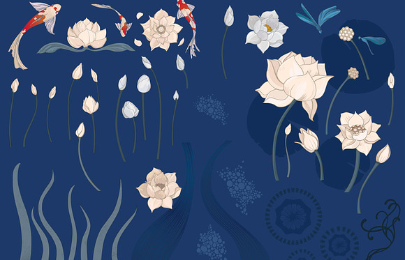 Water lilly and fish graphic set in Illustrations - product preview 8