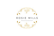 Gold Floral Logo Hand Drawn EPS PSD