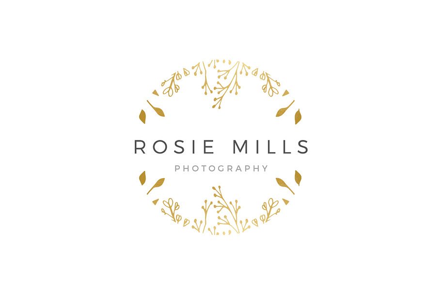 Gold Floral Logo Hand Drawn EPS PSD