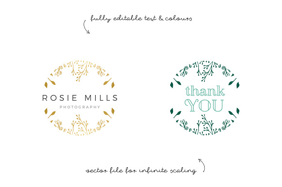Gold Floral Logo Hand Drawn EPS PSD in Logo Templates - product preview 2