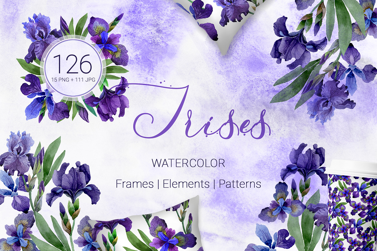 Irises  Gentle Watercolor png  in Illustrations - product preview 8