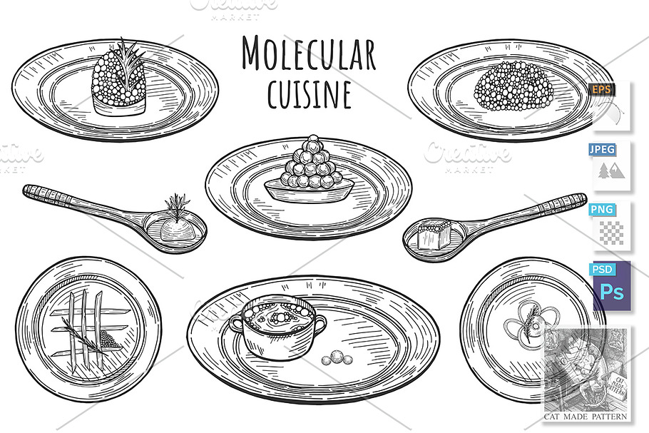 Molecular cuisine dishes.