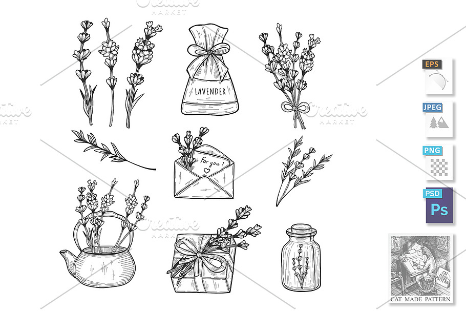 lavender herb set in Illustrations - product preview 8