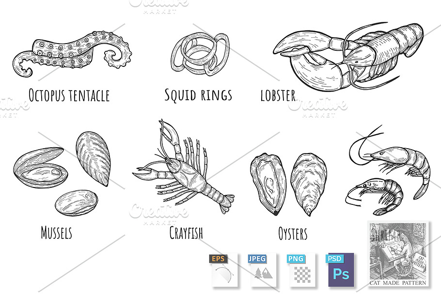 Seafood icons set in Illustrations - product preview 8