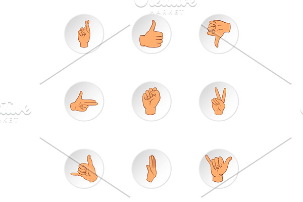Communication gestures icons set