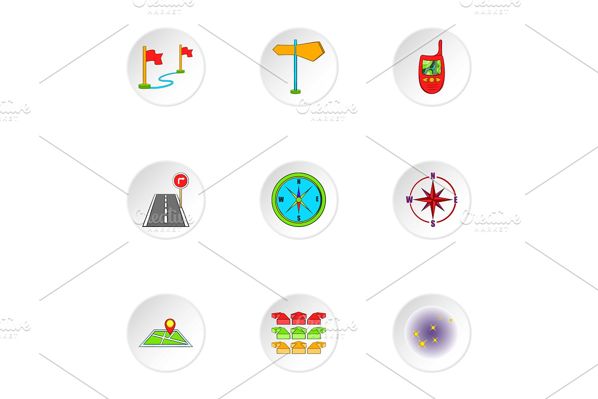 Location icons set, cartoon style in Objects - product preview 8