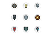 Army shield icons set, flat style