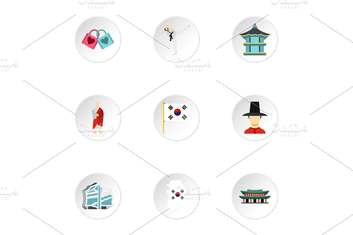 South Korea republic icons set, flat in Objects - product preview 8