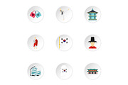 South Korea republic icons set, flat