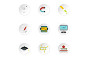 Study icons set, flat style