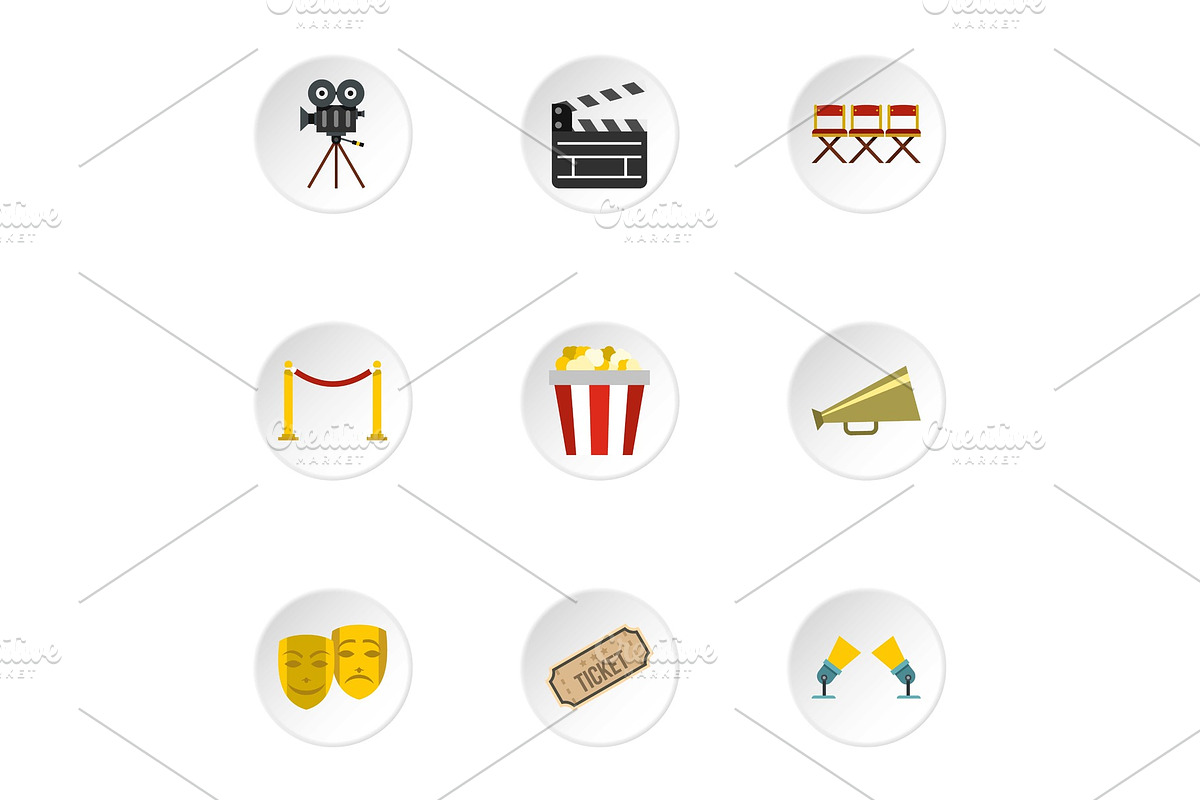 Film icons set, flat style in Objects - product preview 8