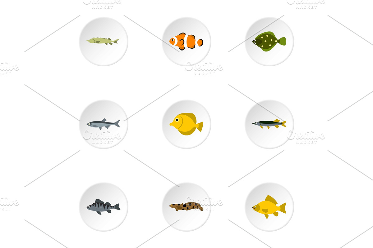 Marine fish icons set, flat style in Illustrations - product preview 8
