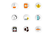 Tea icons set, flat style