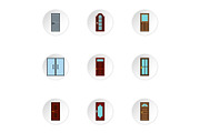 Security doors icons set, flat style