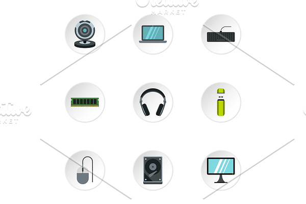 Computer protection icons set, flat