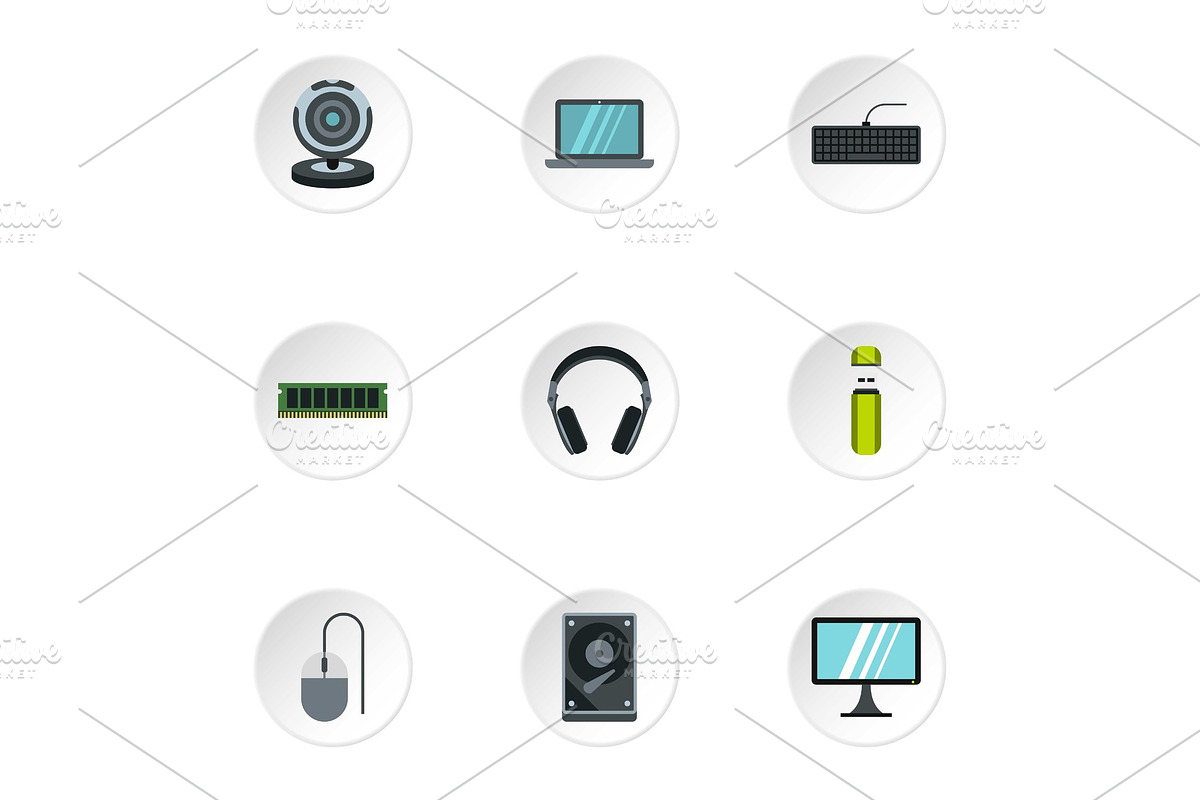 Computer protection icons set, flat in Objects - product preview 8