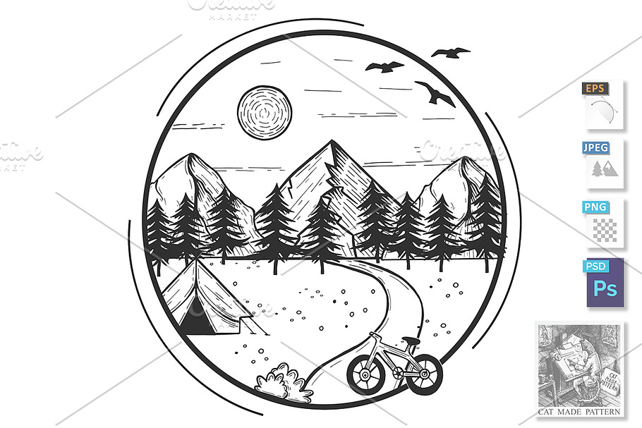 forest landscape with bicycle in Illustrations - product preview 8