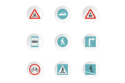 Road sign icons set, flat style