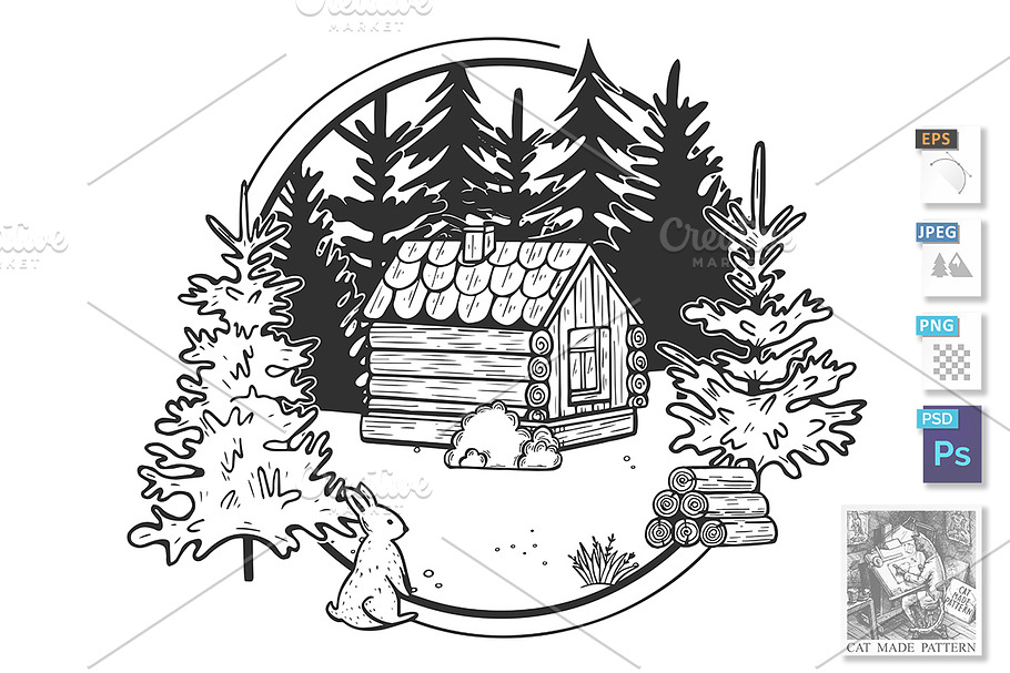 Landscape with wooden hut house in Illustrations - product preview 8