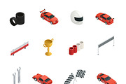 Car race isometric icons set