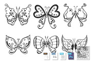 butterflies set in doodle style