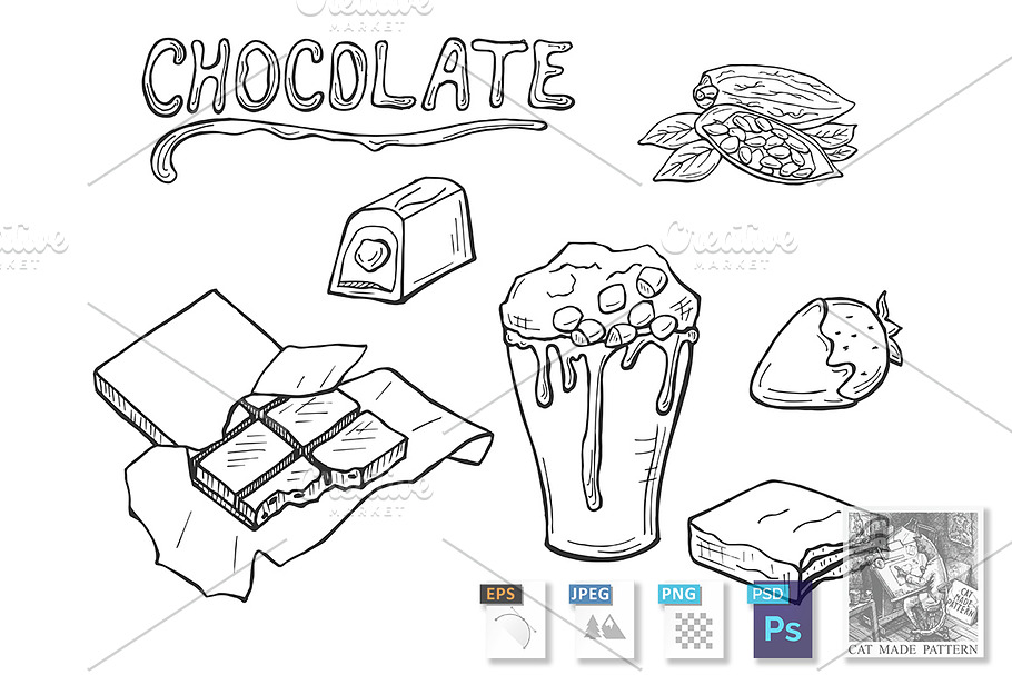 chocolate in sketch doodle style