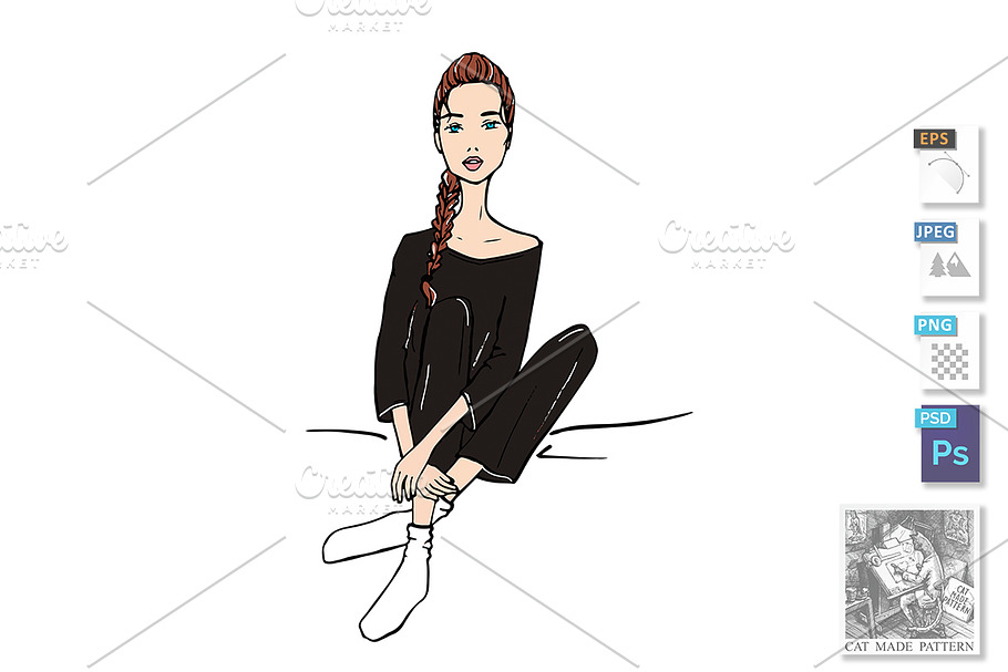 fashion girl sitting in Illustrations - product preview 8