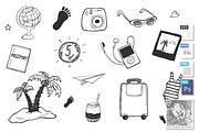 vacation travelling trip objects set