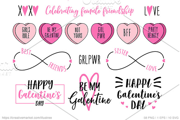 Galentines day overlays, vector set in Graphics - product preview 1