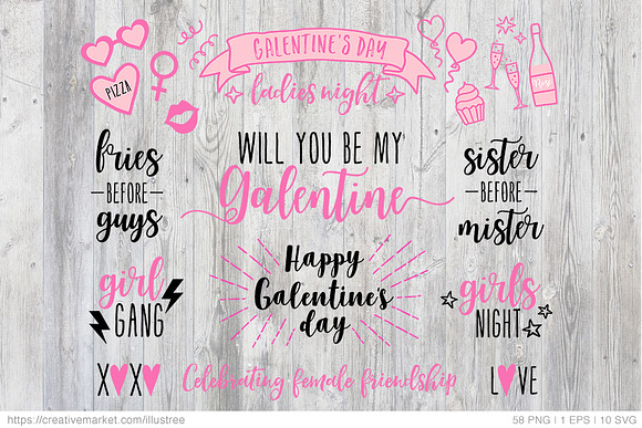 Galentines day overlays, vector set in Graphics - product preview 2