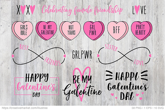 Galentines day overlays, vector set in Graphics - product preview 3