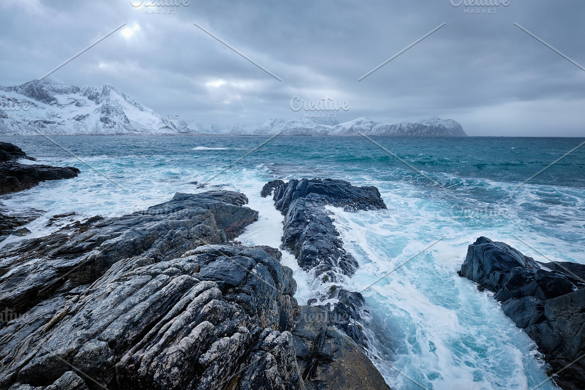 Norwegian Sea waves on rocky coast in Graphics - product preview 8
