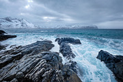 Norwegian Sea waves on rocky coast