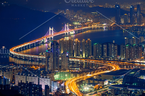 Busan cityscape Gwangan Bridge at