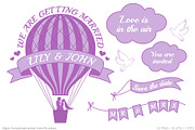 Hot air balloon wedding, vector