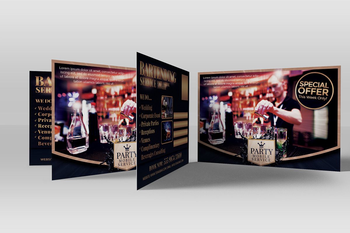Bartending Service PostCard in Postcard Templates - product preview 8