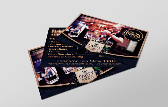 Bartending Service PostCard in Postcard Templates - product preview 1